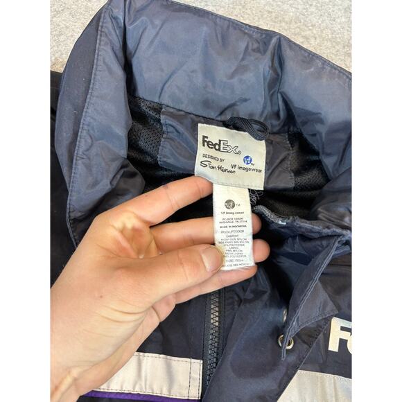 VINTAGE 90s FedEx VF Imagewear Work Jacket Mens Large Black Full Zip Windbreaker - Picture 6 of 7